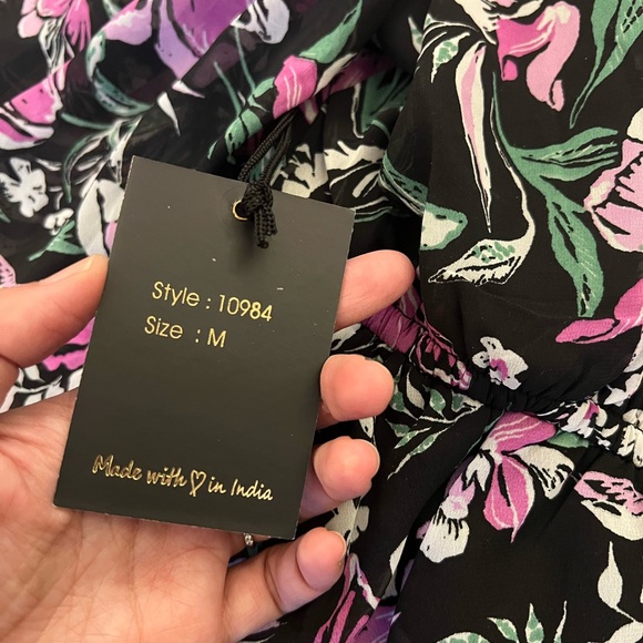 NWT Japna Medium Puffed Sleeve Floral Blouse Peasant Sheer Long Sleeves … - Picture 9 of 10